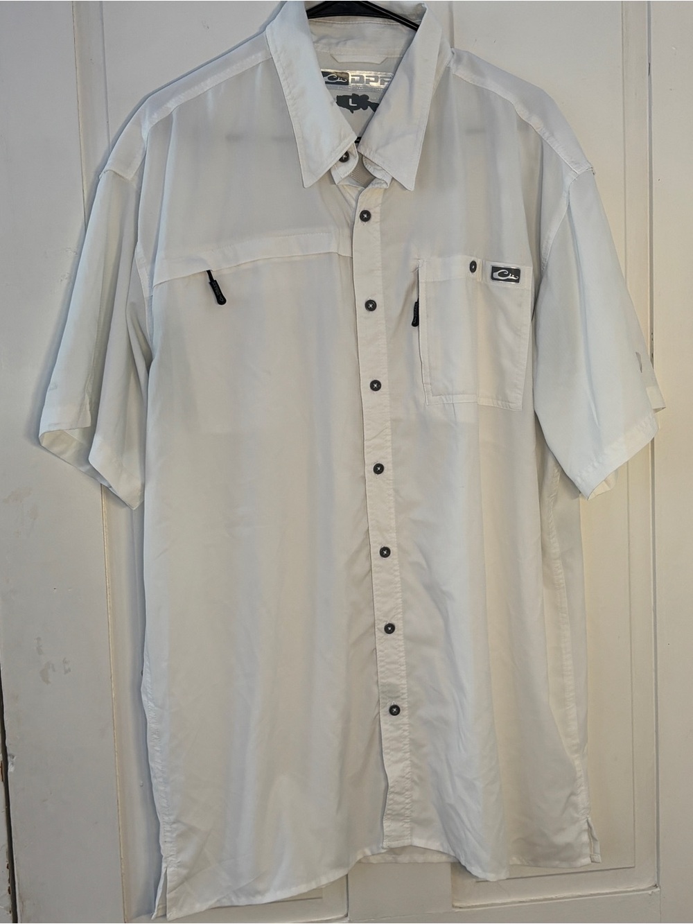 Drake Performance Fishing White Button Down Outdoor Shirt Mesh Panel Mens Large